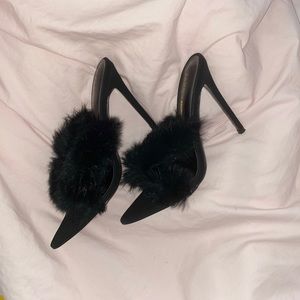 Furry black heels